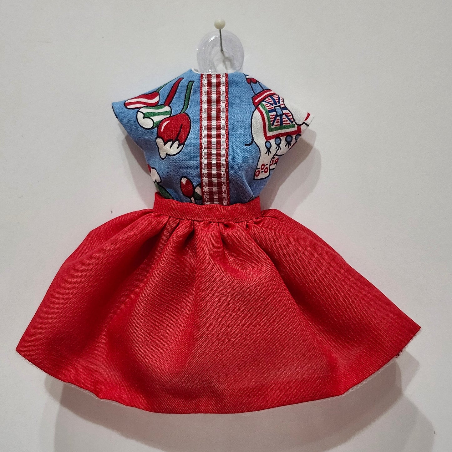 Red Skirt and Blue Blouse Christmas Outfit for 9" girl fashion dolls