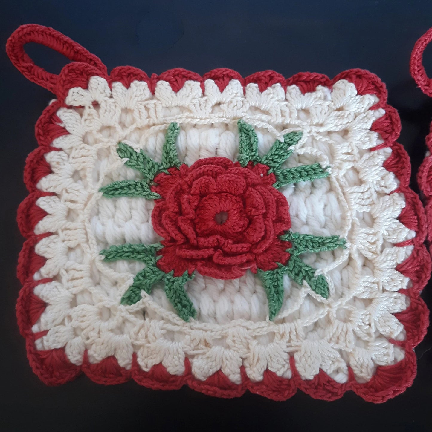 Red Rose Vintage Crochet Pot Holders