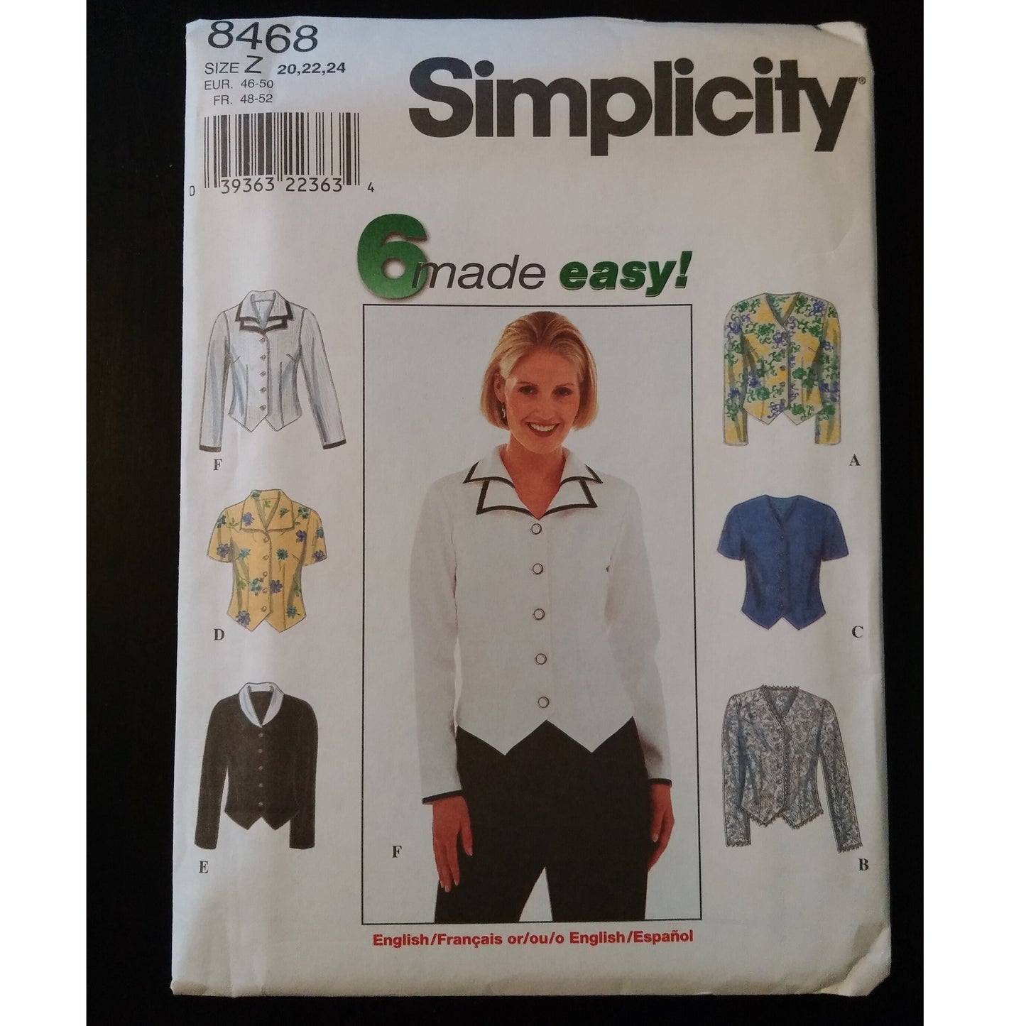 Simplicity 8468 (20-22-24) misses'/petite blouse pattern, uncut