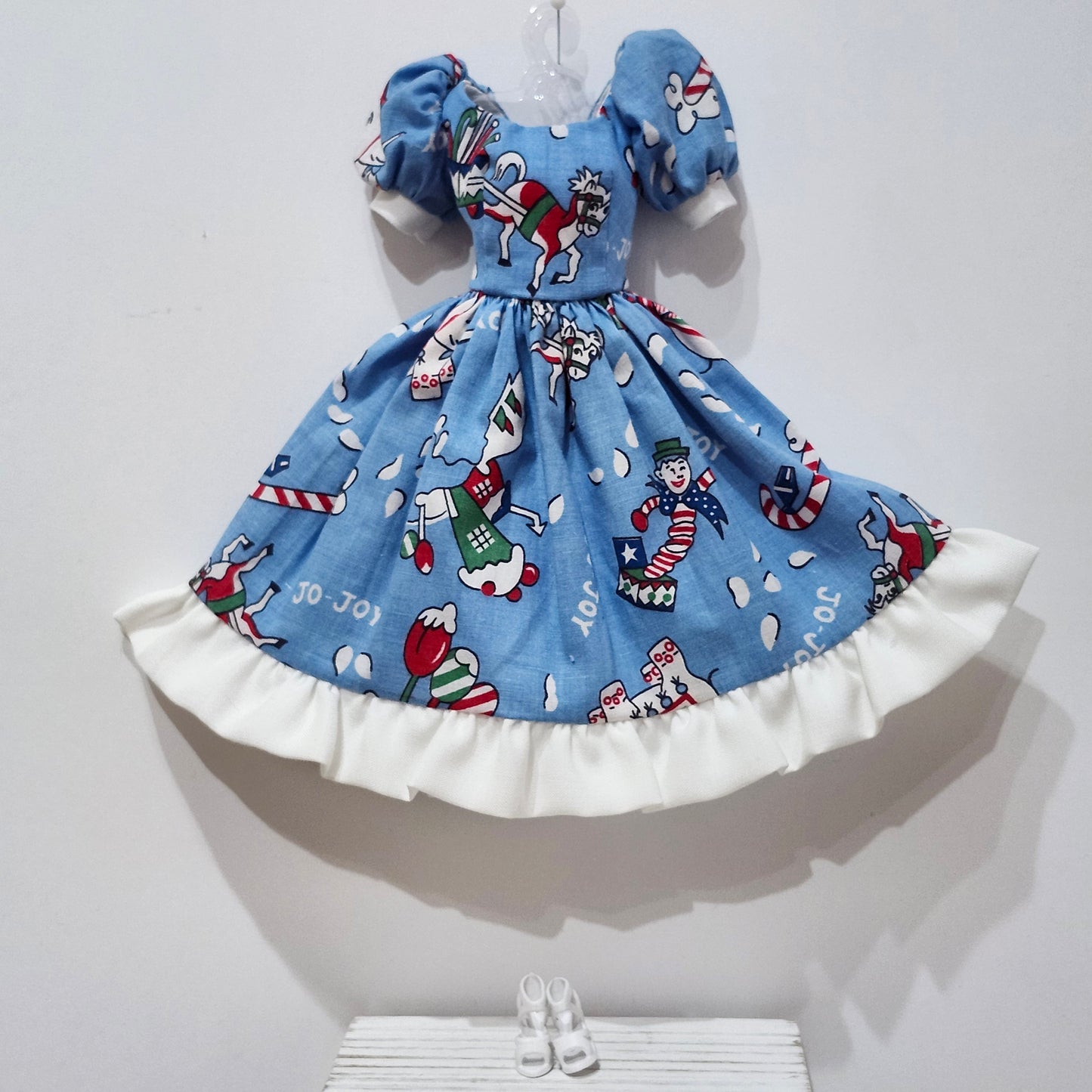 Blue and White Christmas Dress for 11 1/2" female fashion dolls
