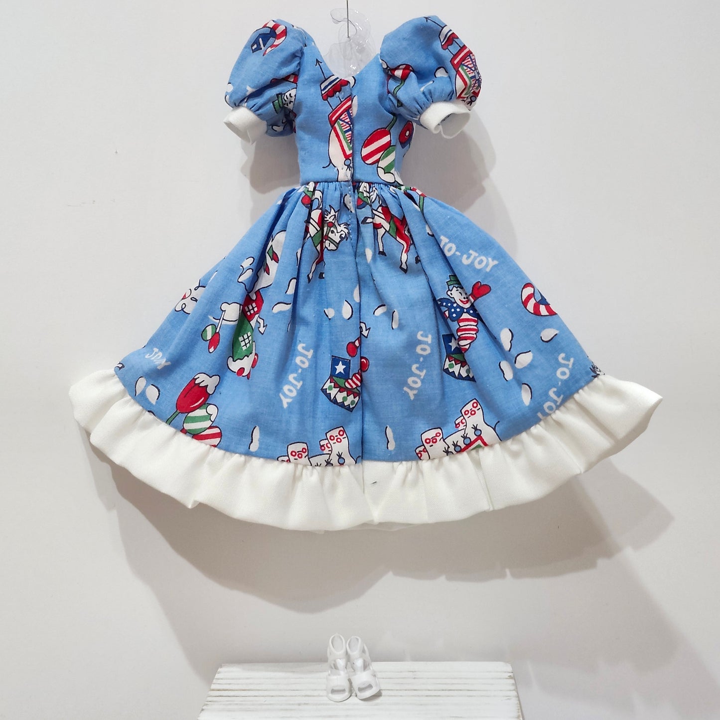 Blue and White Christmas Dress for 11 1/2" female fashion dolls