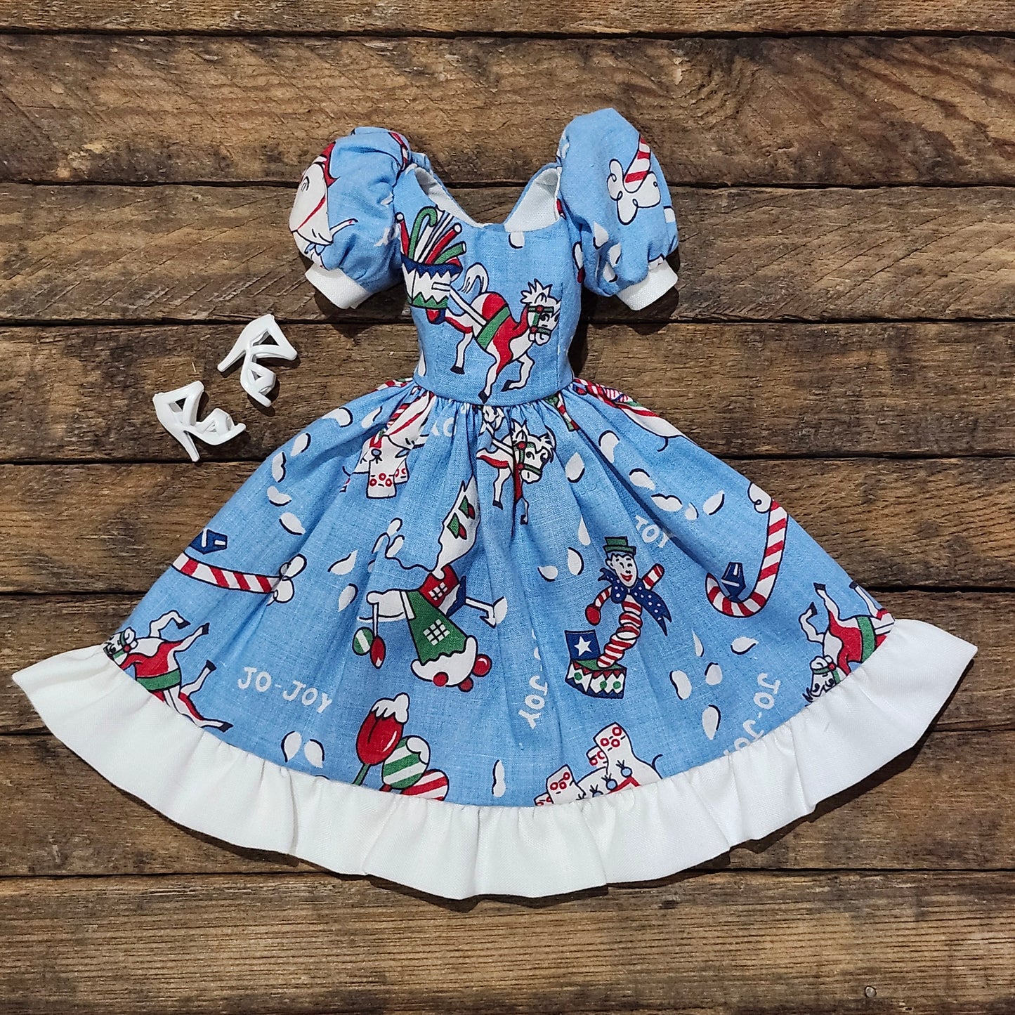 Blue and White Christmas Dress for 11 1/2" female fashion dolls
