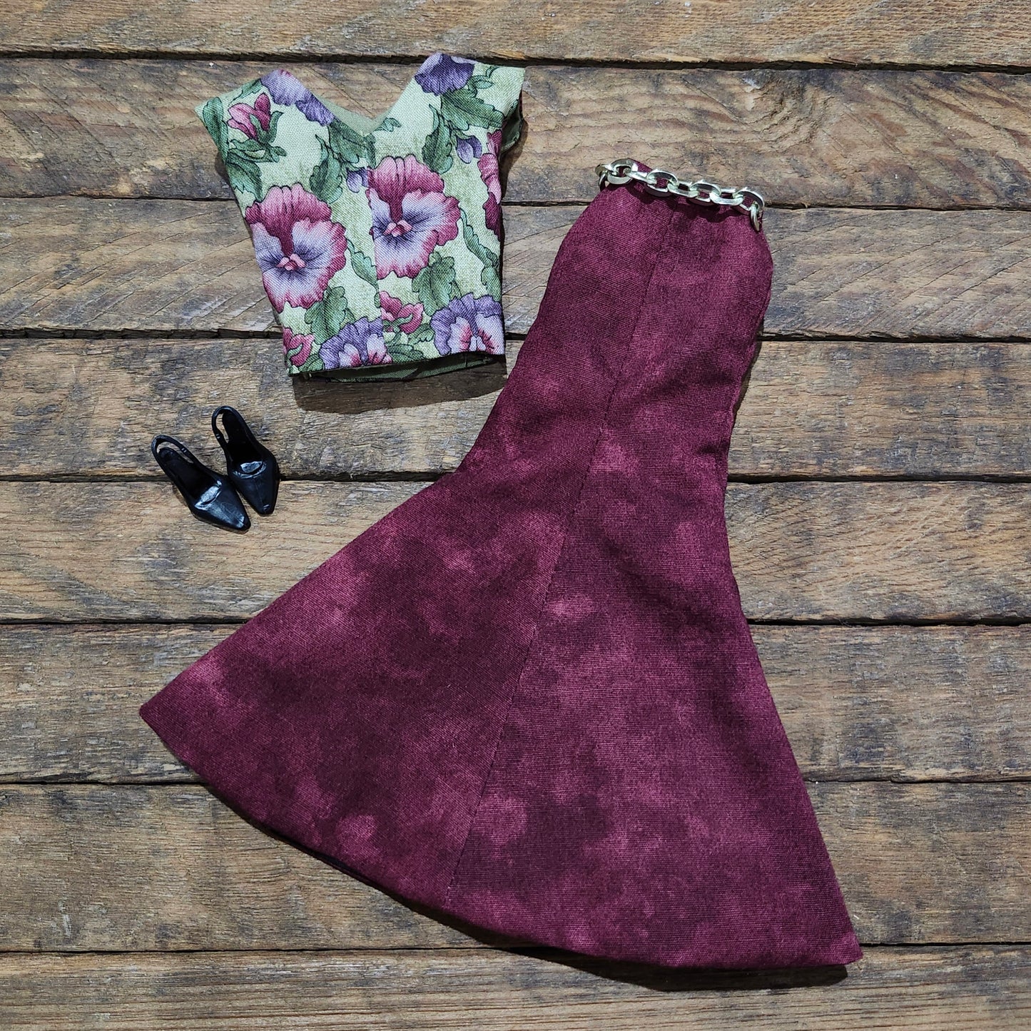 Pansies Blouse and Skirt Formal Set for 11 1/2" female fashion dolls