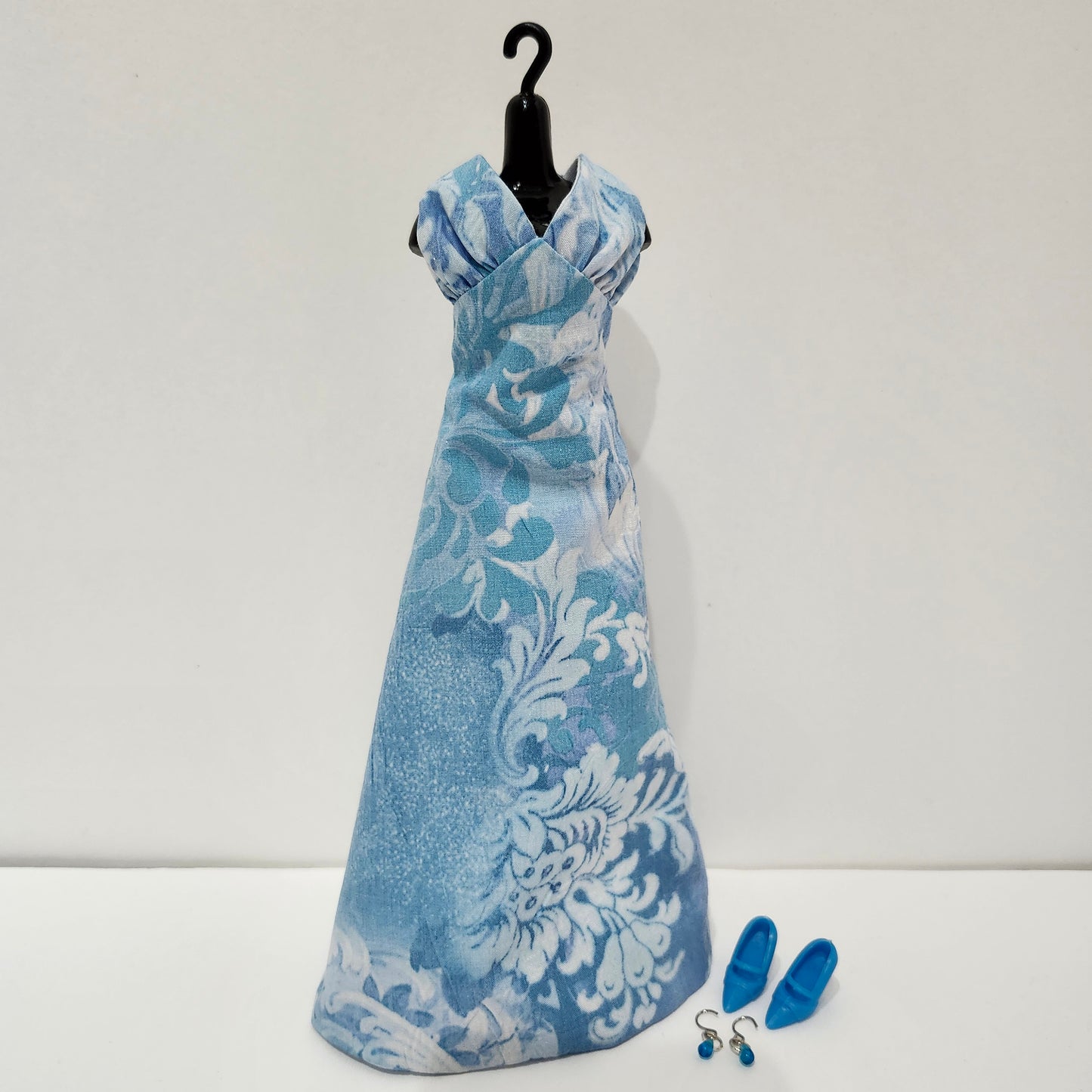 Blue Floral Evening Gown for 11 1/2" fashion dolls