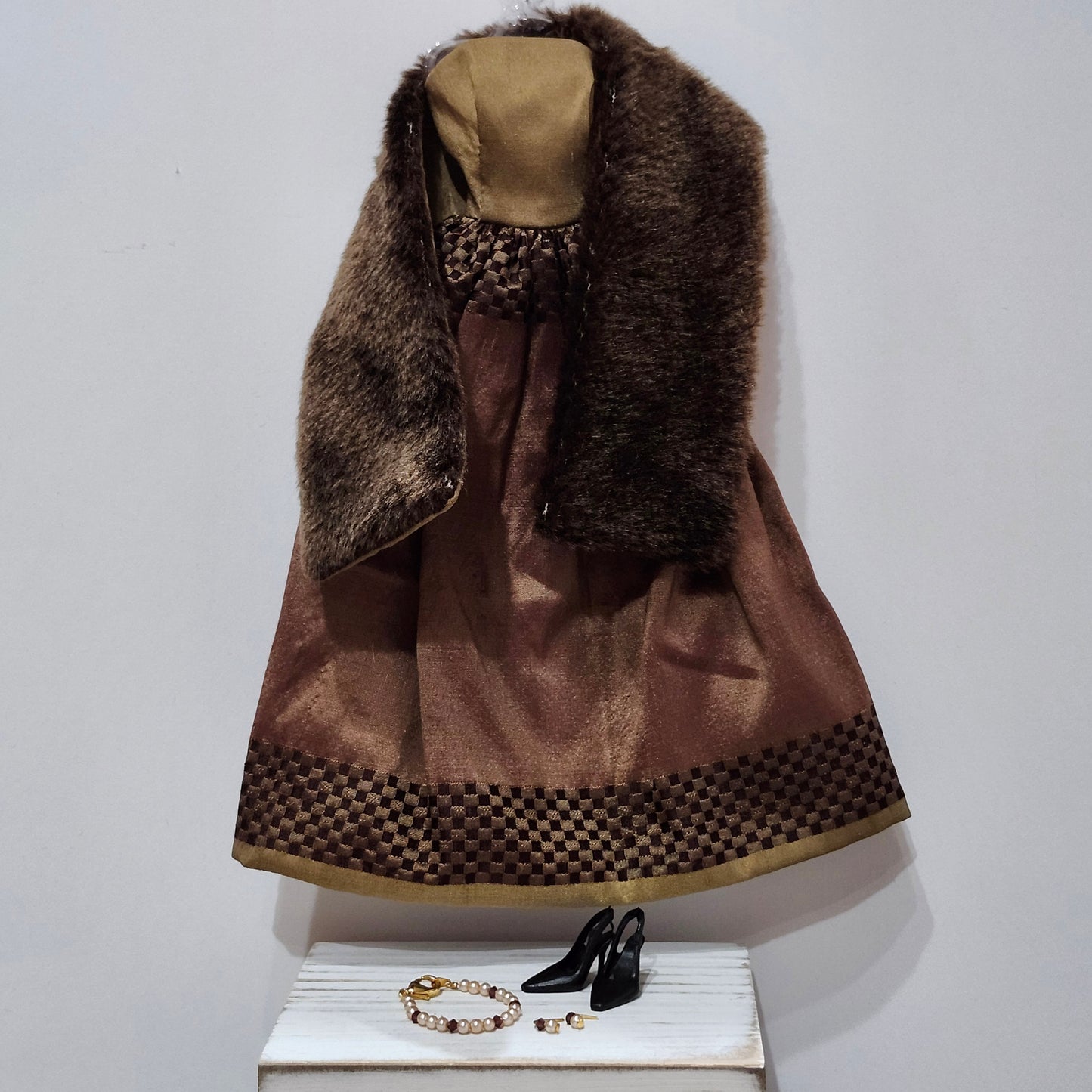Christmas Dress and Fur Wrap for 11 1/2" female fashion doll