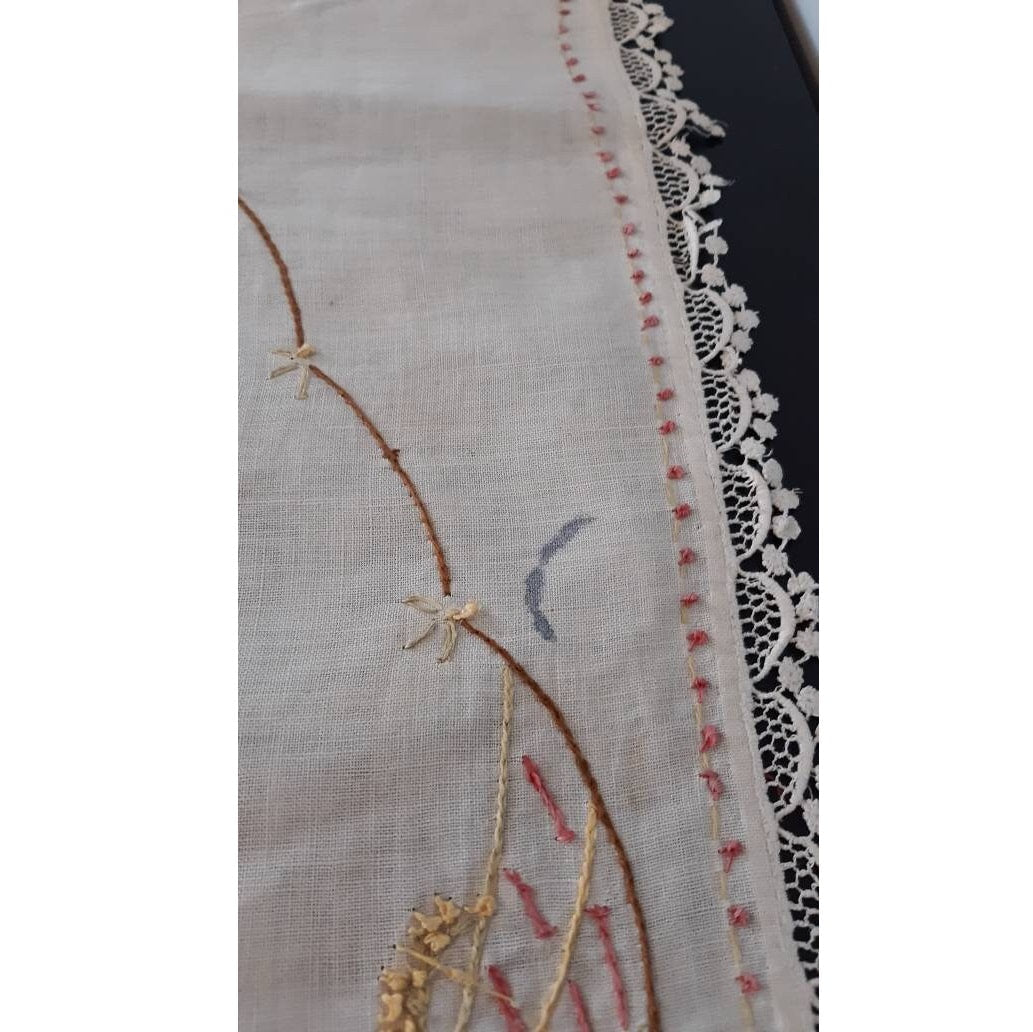 Vintage Autumn Toned Embroidered Table Runner/Dresser Scarf