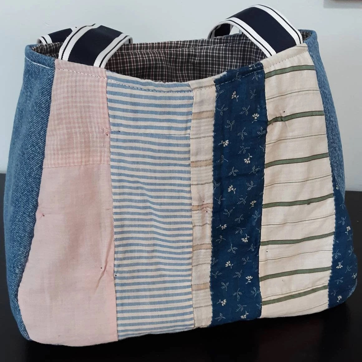 Resurrected Tote Style Handbag from Vintage Quilt and Upcycled Blue Jeans