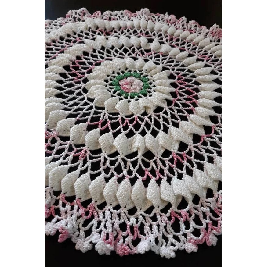 Large Vintage Round (17") Pink and White Doily