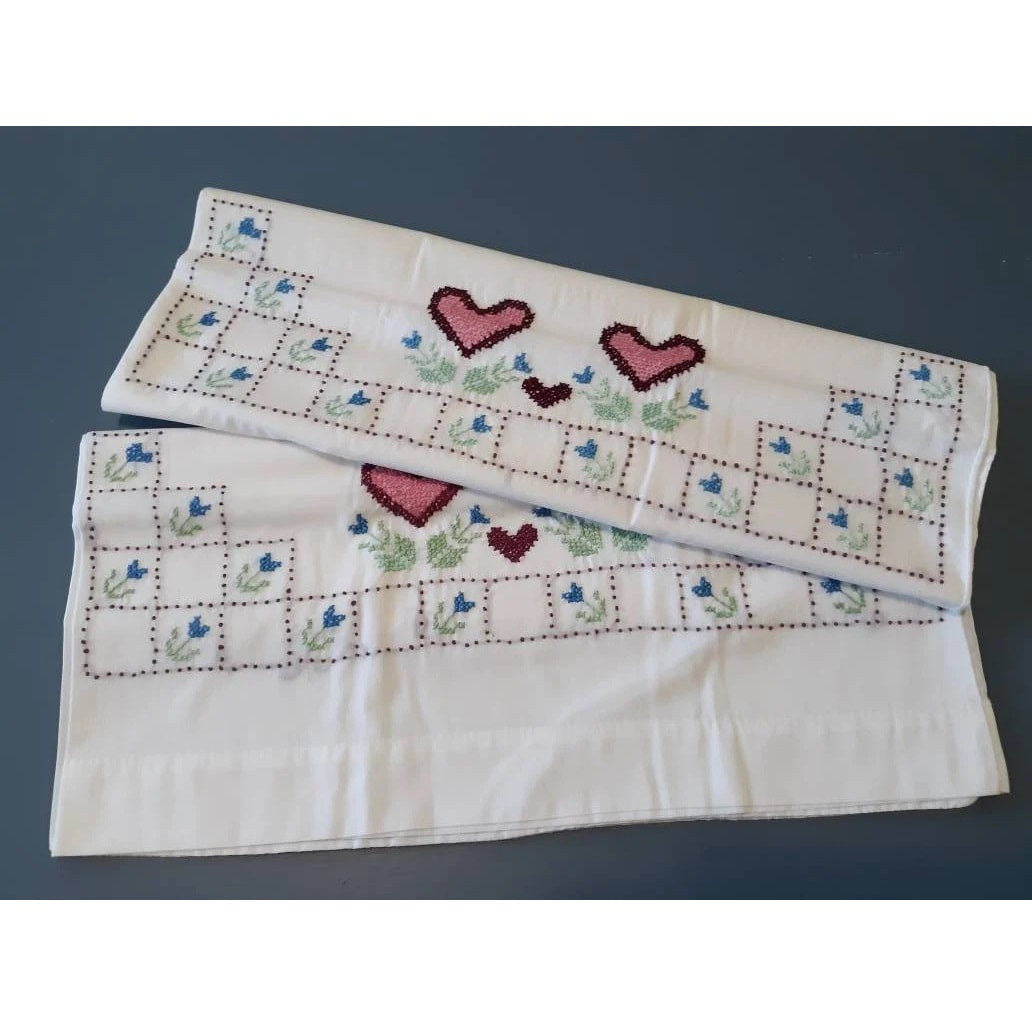 Hearts Embroidered Vintage Pillowcases