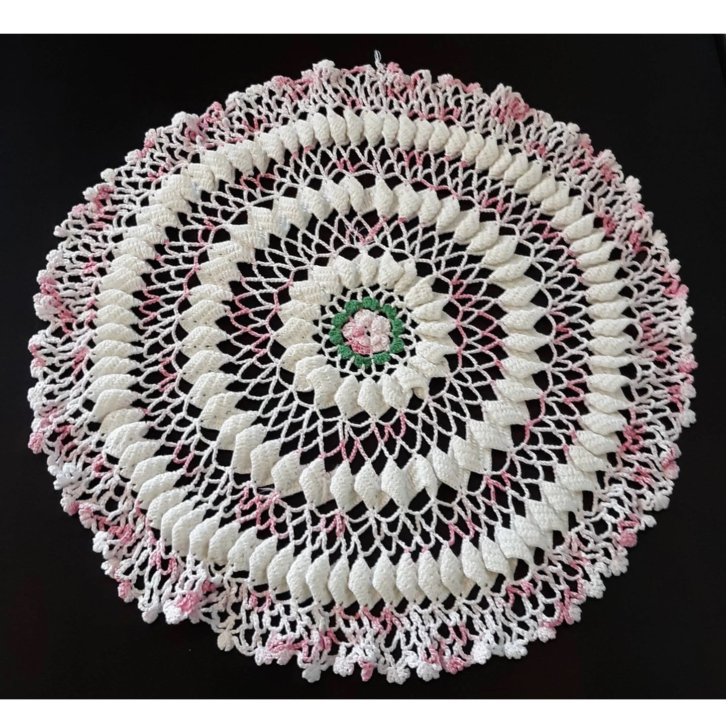 Large Vintage Round (17") Pink and White Doily