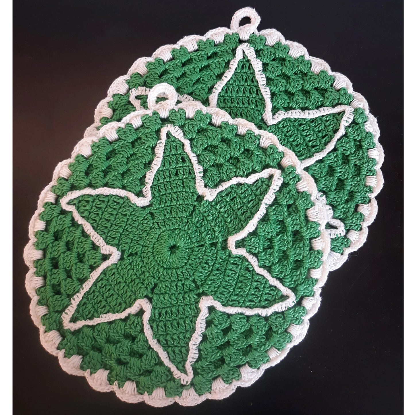 Green and White Vintage Crochet Potholders