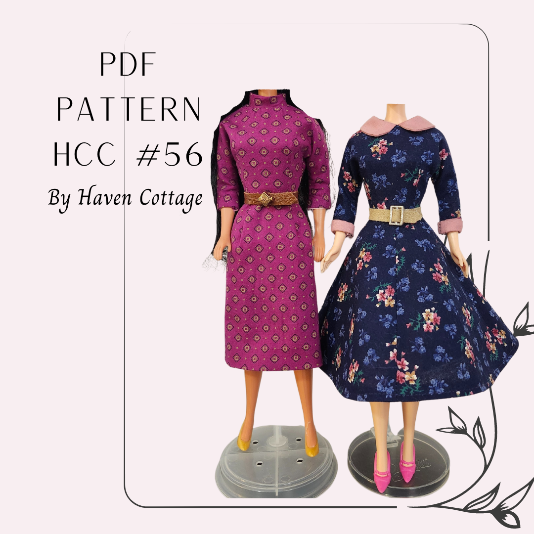 HCC #56 PDF Pattern for 1:6 female fashion doll, simple dress two ways