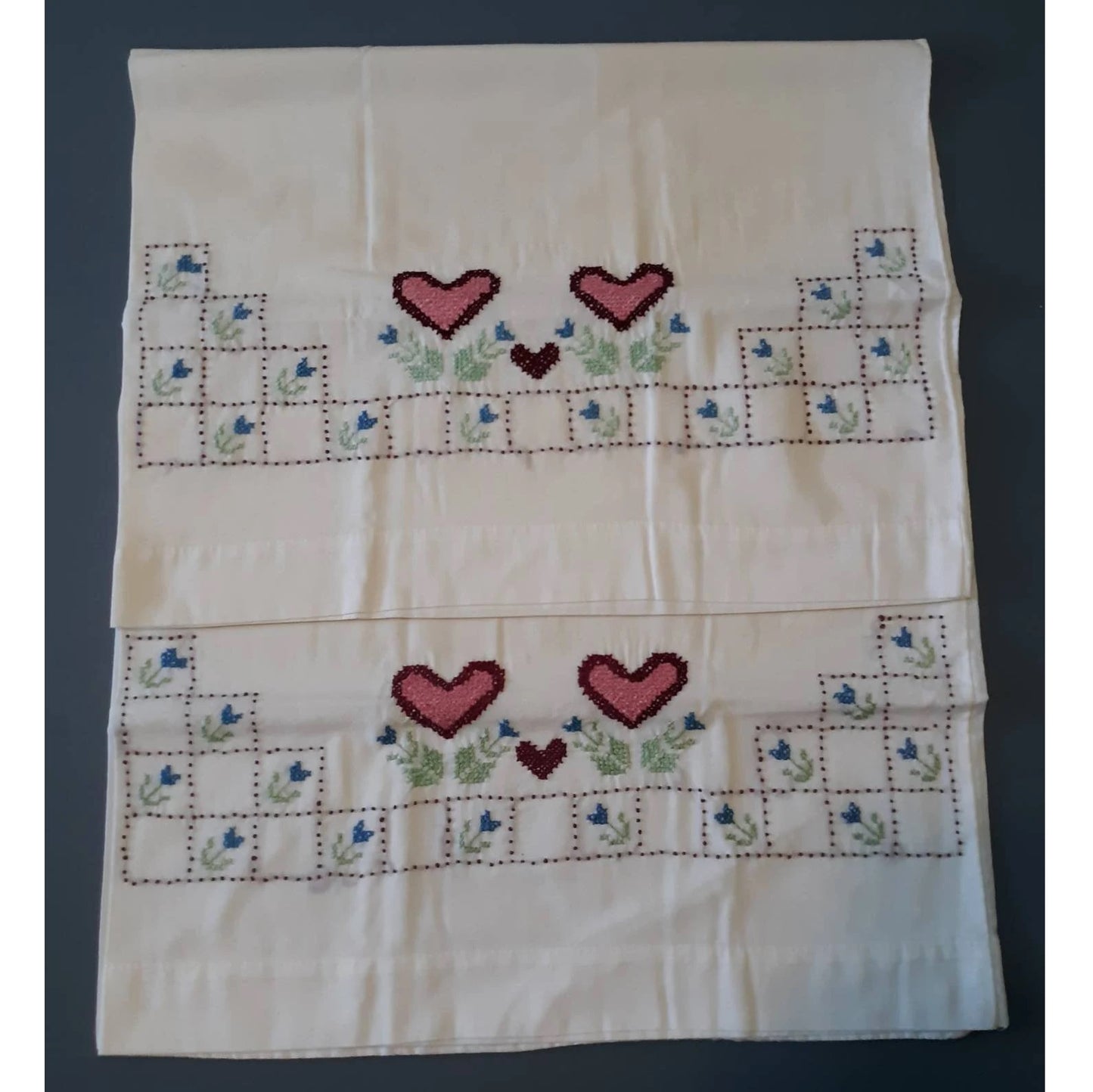 Hearts Embroidered Vintage Pillowcases