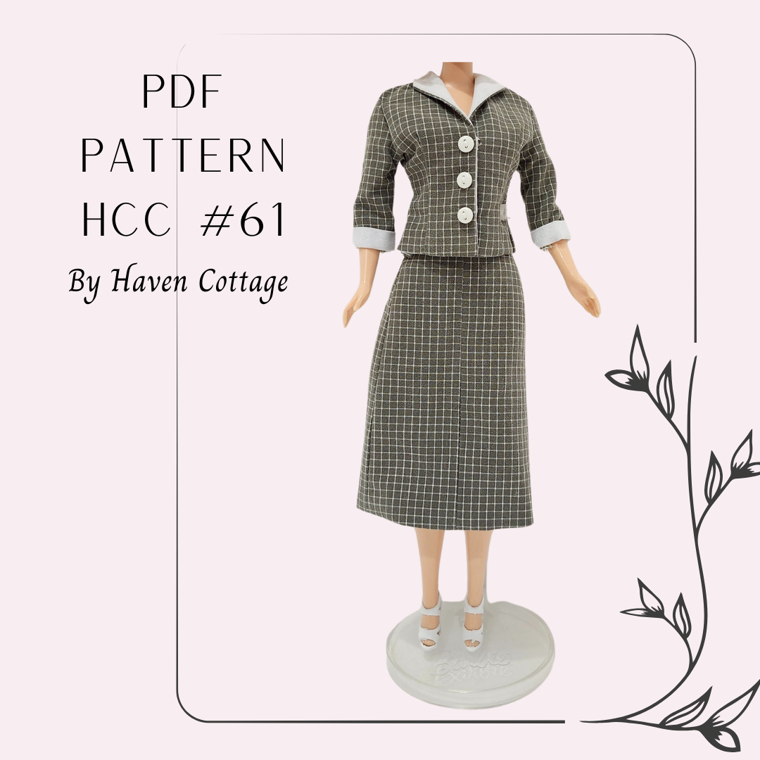 HCC #61 PDF Pattern for 11 1/2" female fashion doll, jacket and skirt suit