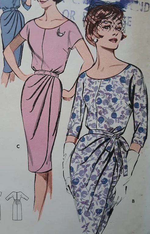 HCC #63 PDF Pattern for 11 1/2" female fashion doll, scoop neck dress with draped front skirt