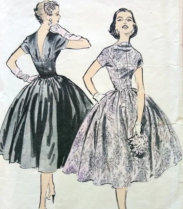 HCC #65 PDF Pattern for 11 1/2" female fashion doll, high front drape neck with deep vee back dress