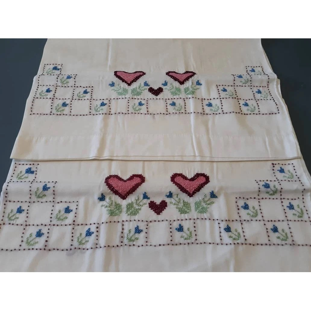 Hearts Embroidered Vintage Pillowcases