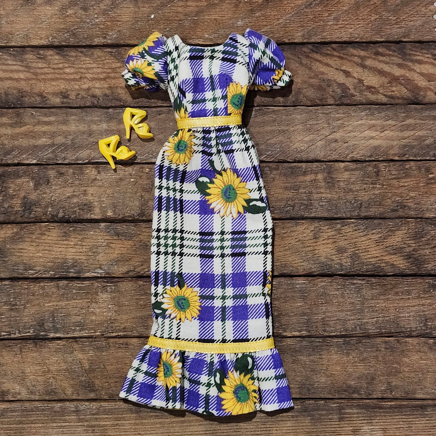 Sunflower and Plaid Maxi Dress for 11 1/2" female fashion dolls