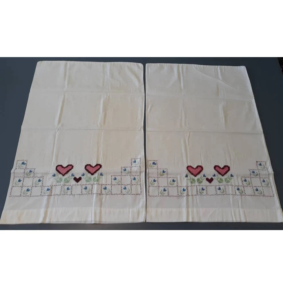 Hearts Embroidered Vintage Pillowcases
