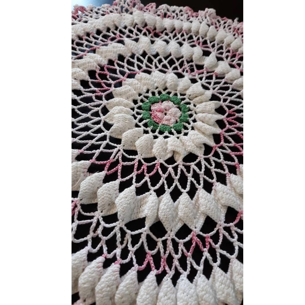 Large Vintage Round (17") Pink and White Doily