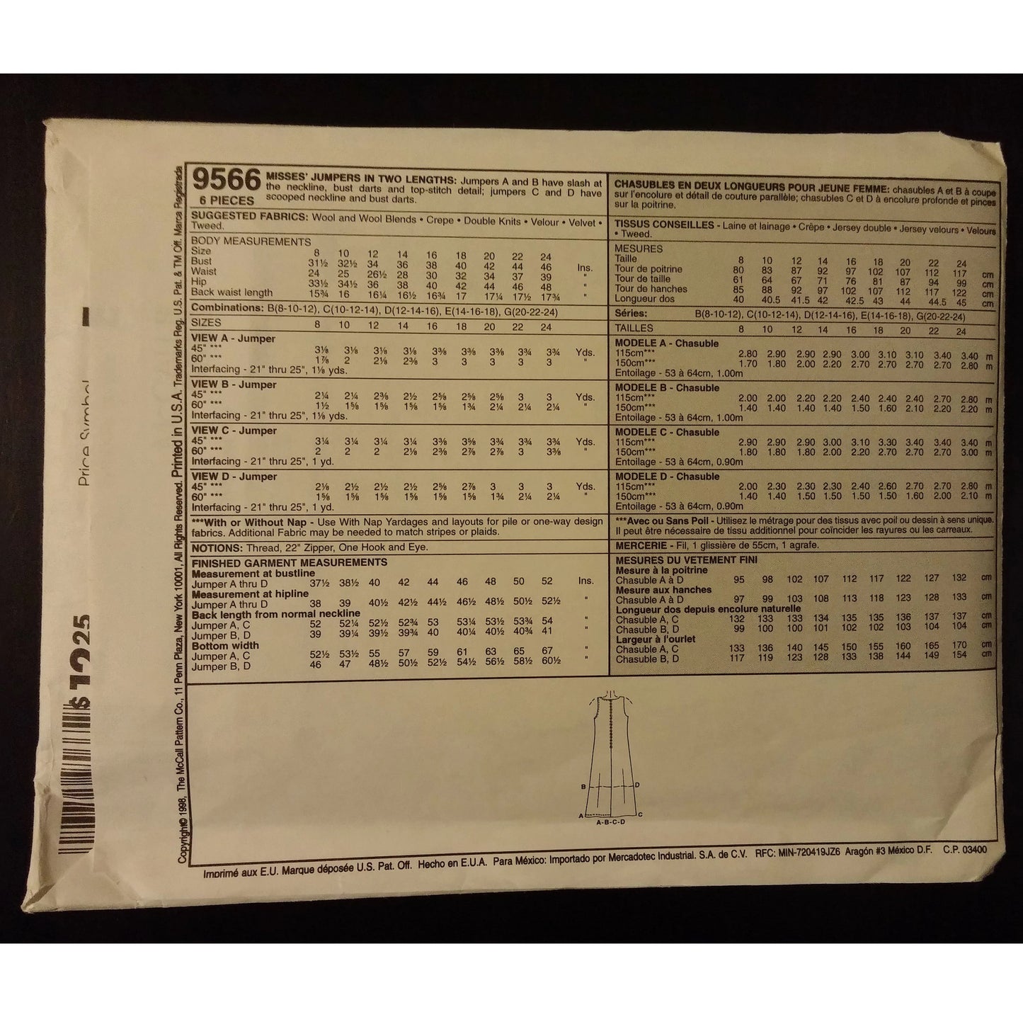 McCall's 9566 (20-22-24) jumper pattern, uncut