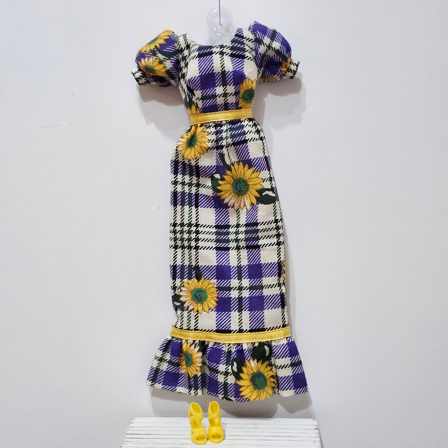 Sunflower and Plaid Maxi Dress for 11 1/2" female fashion dolls