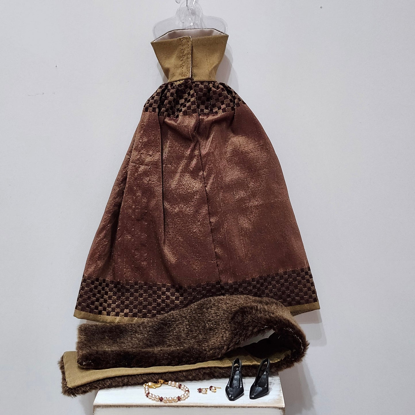 Christmas Dress and Fur Wrap for 11 1/2" female fashion doll