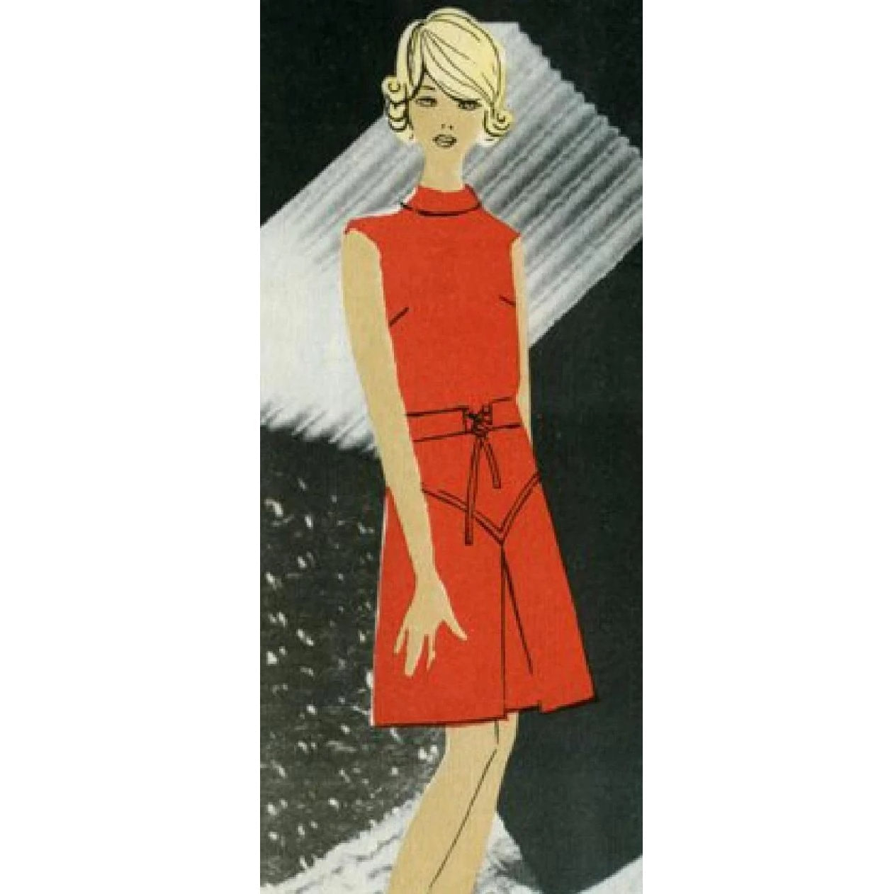 HCC #49 PDF Pattern for 1:6 female fashion doll, semi fitted dress with collar and yoked, pleated skirt