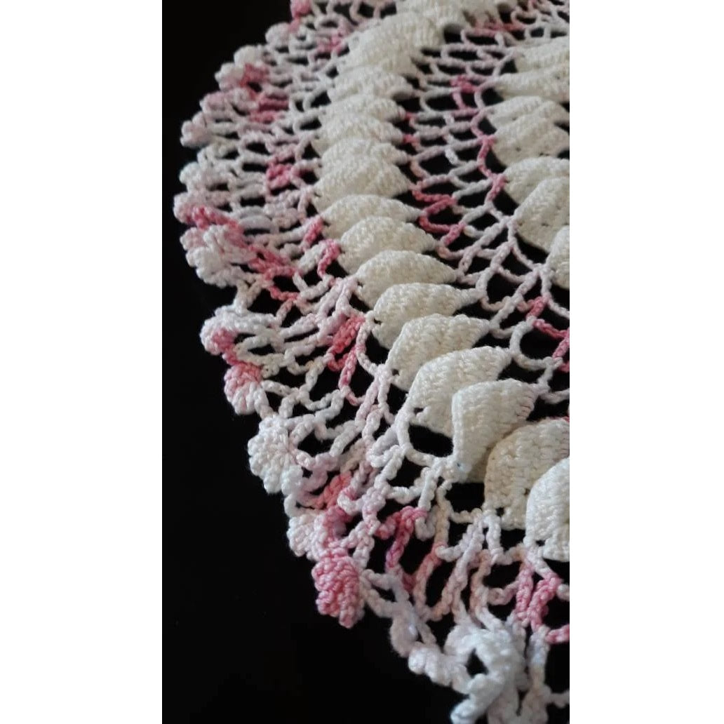 Large Vintage Round (17") Pink and White Doily