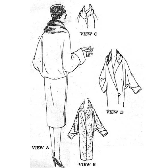HCC #40 PDF Pattern for 11 1/2" female fashion doll, 1920's style coat with back tuck and fur trim *coat pattern only*