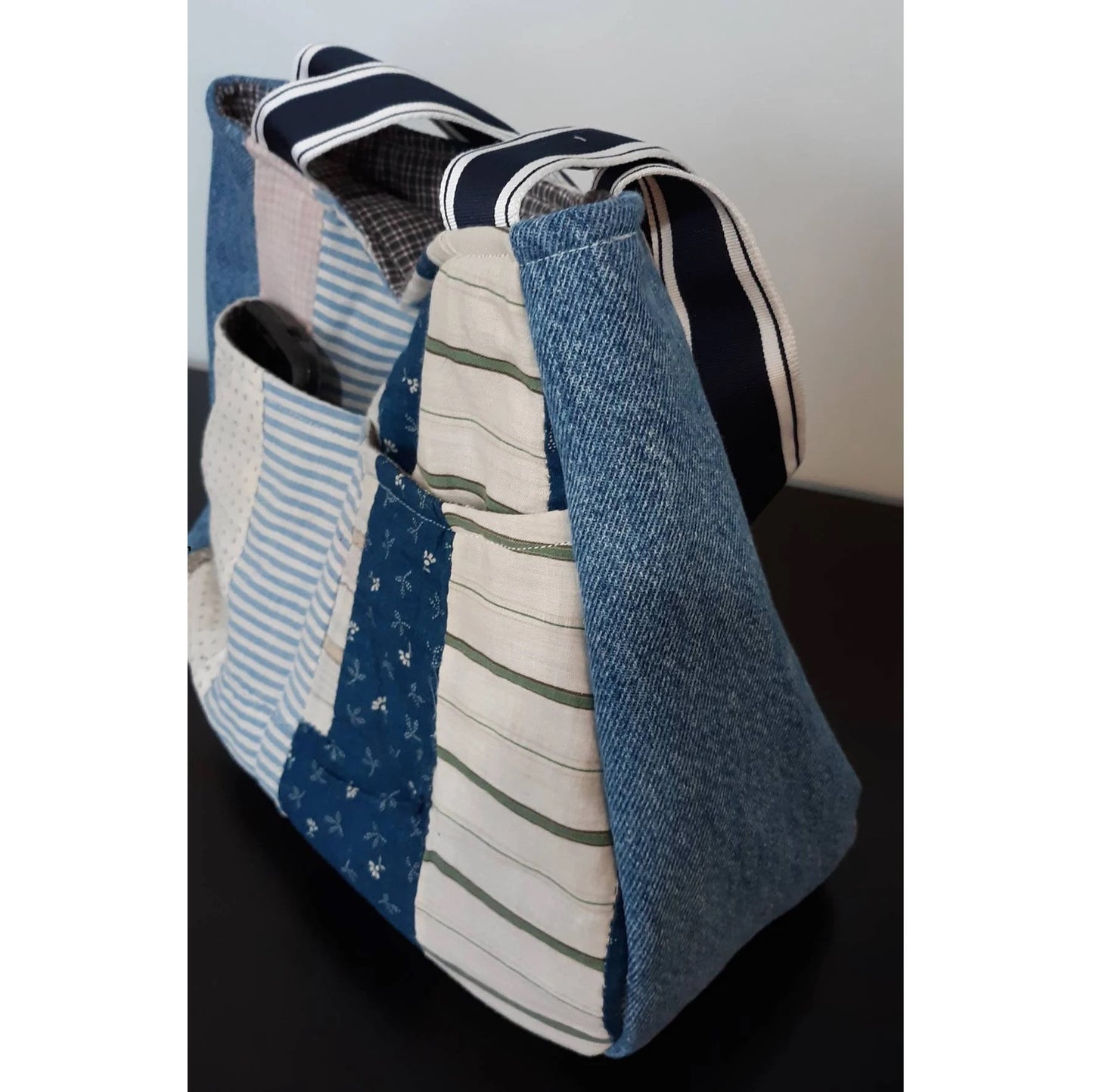 Resurrected Tote Style Handbag from Vintage Quilt and Upcycled Blue Jeans