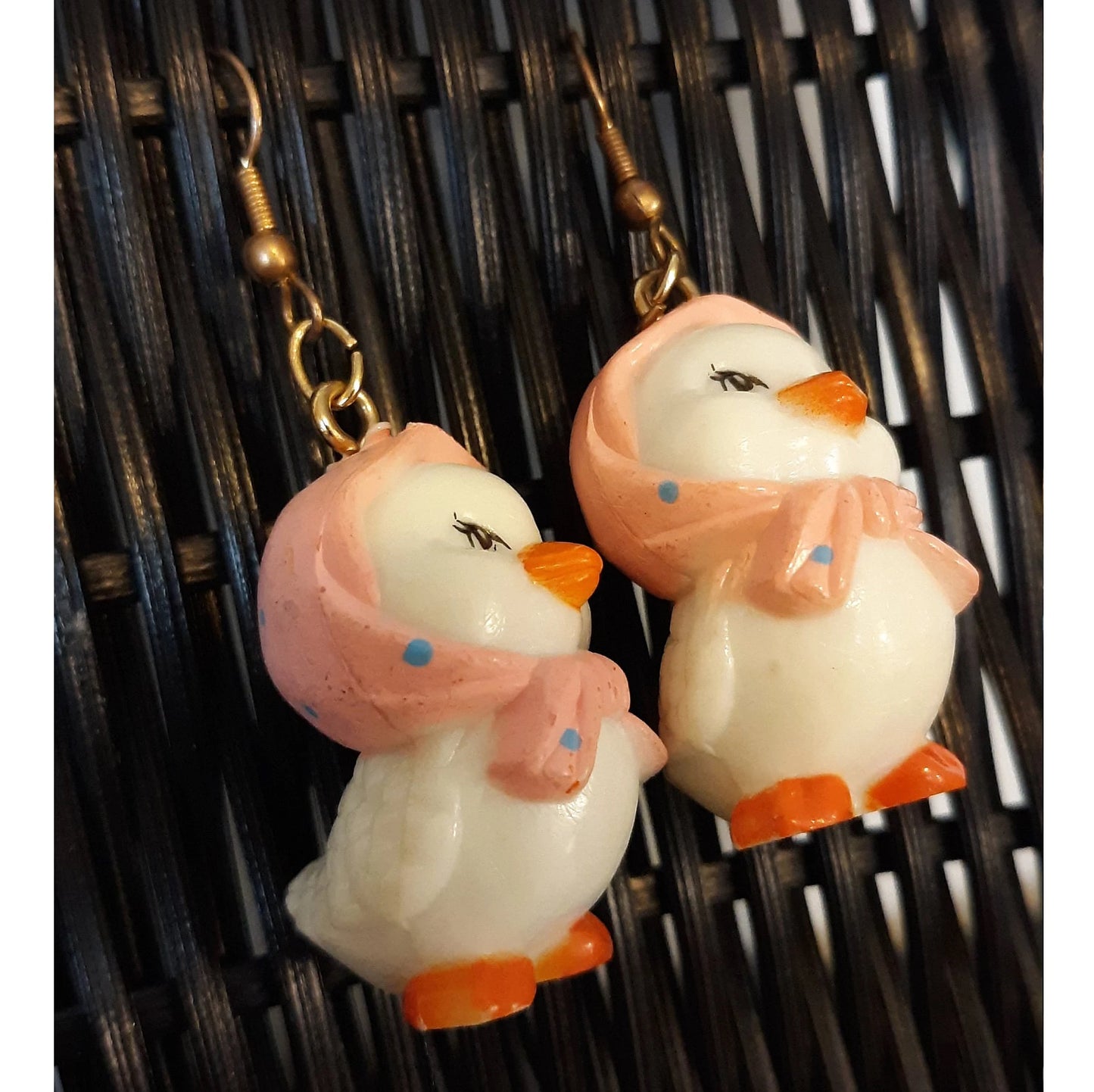Cute Chicks in Pink Scarves Vintage Earrings