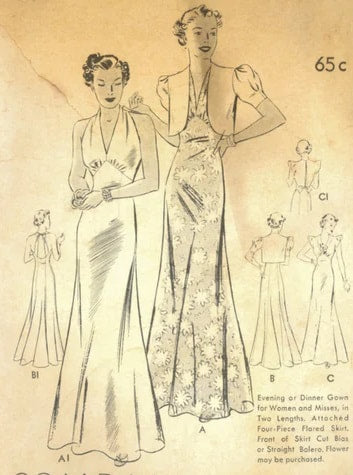 HCC #59 PDF Pattern for 11 1/2" female fashion doll, 1930's Inspired Evening Gown in 2 styles, plus jacket