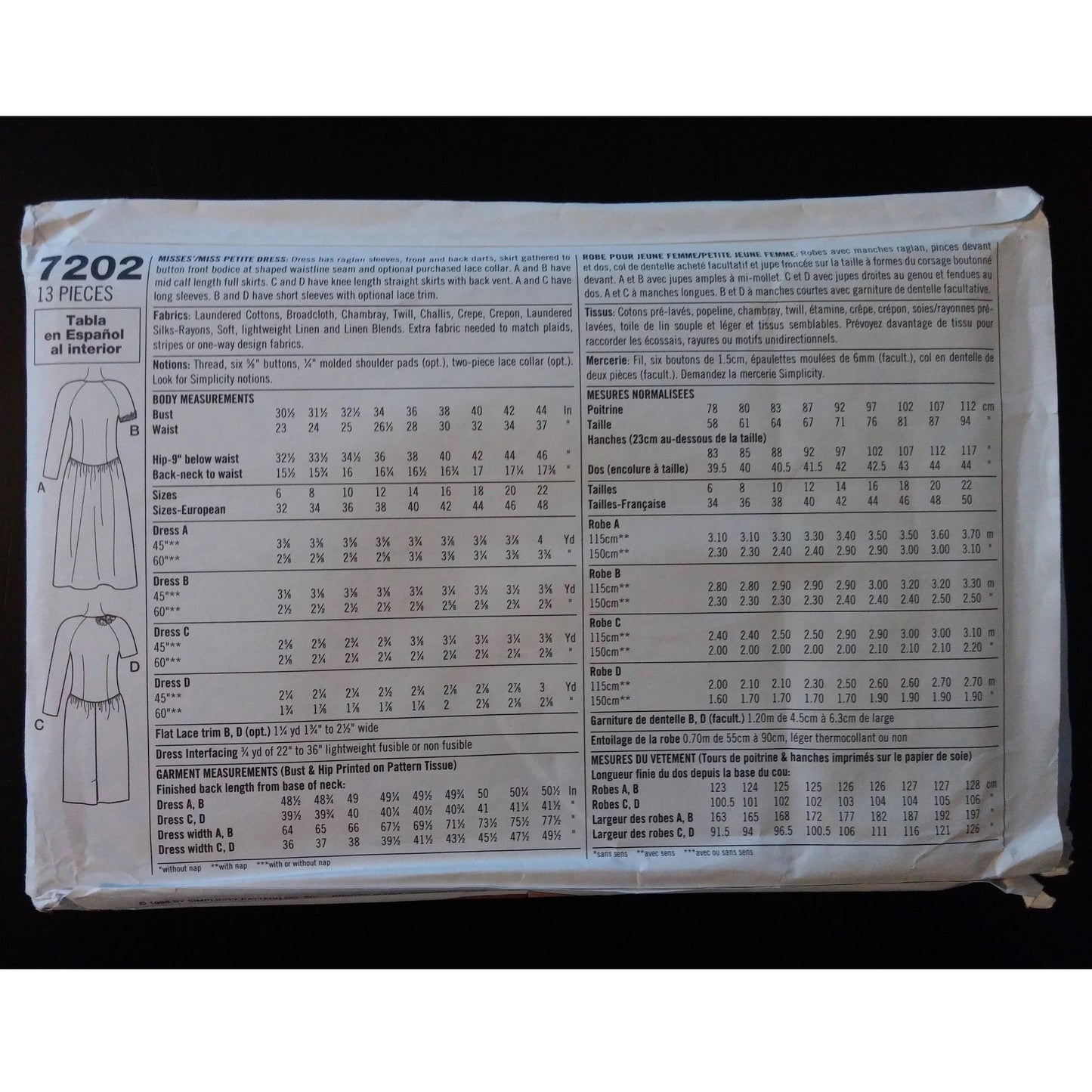 Simplicity 7202 (18-20-22) misses'/petite dress pattern, uncut