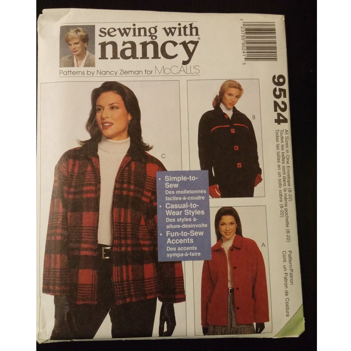 Sewing With Nancy for McCall's 9524 (8-22) unlined jacket pattern, uncut