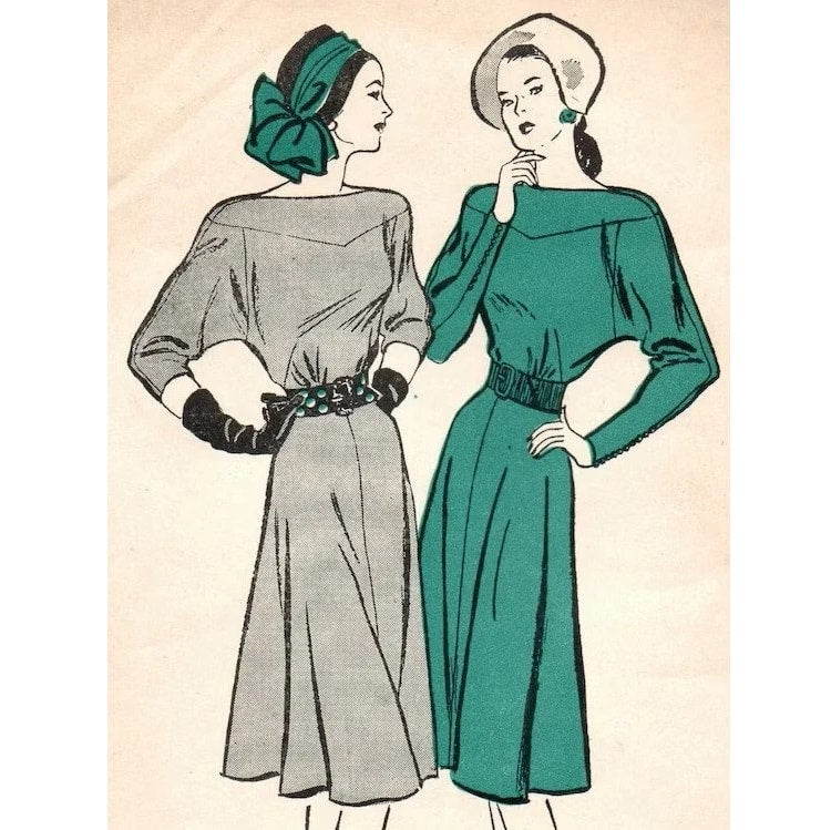 HCC #55 PDF Pattern for 11 1/2" female fashion doll, yoked boatneck dress with raglan sleeves and 4 gore skirt