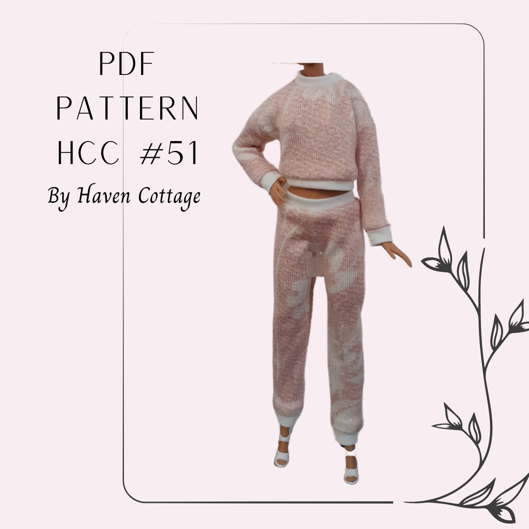 HCC #51 PDF Pattern for 11 1/2" female fashion doll, joggers and sweatshirt set