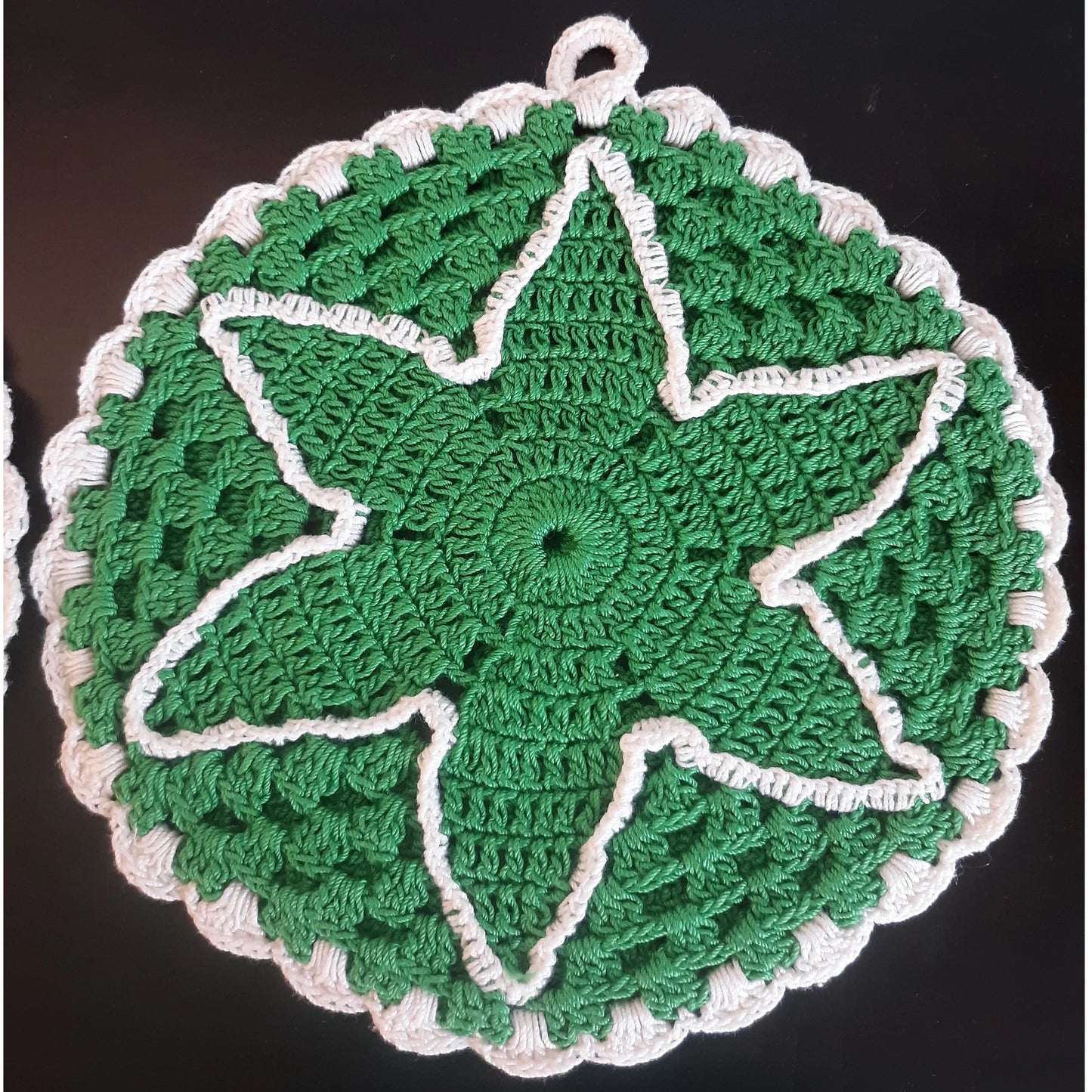 Green and White Vintage Crochet Potholders