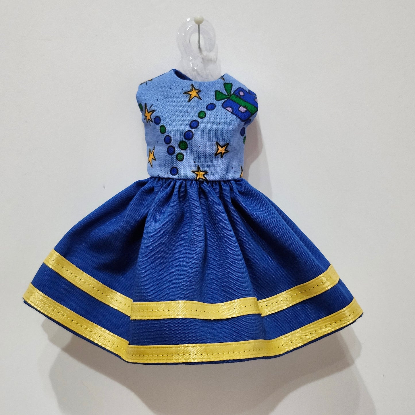 Blue and Yellow Christmas Dress for 9" girl fashion dolls