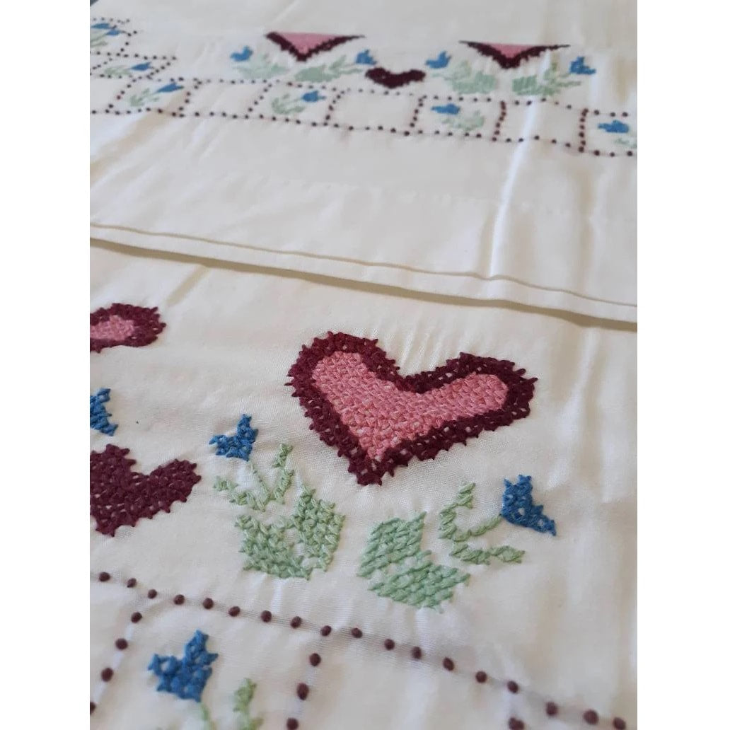 Hearts Embroidered Vintage Pillowcases