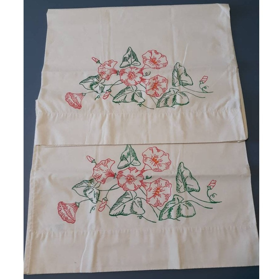 Morning Glories Painted Vintage Pillowcases