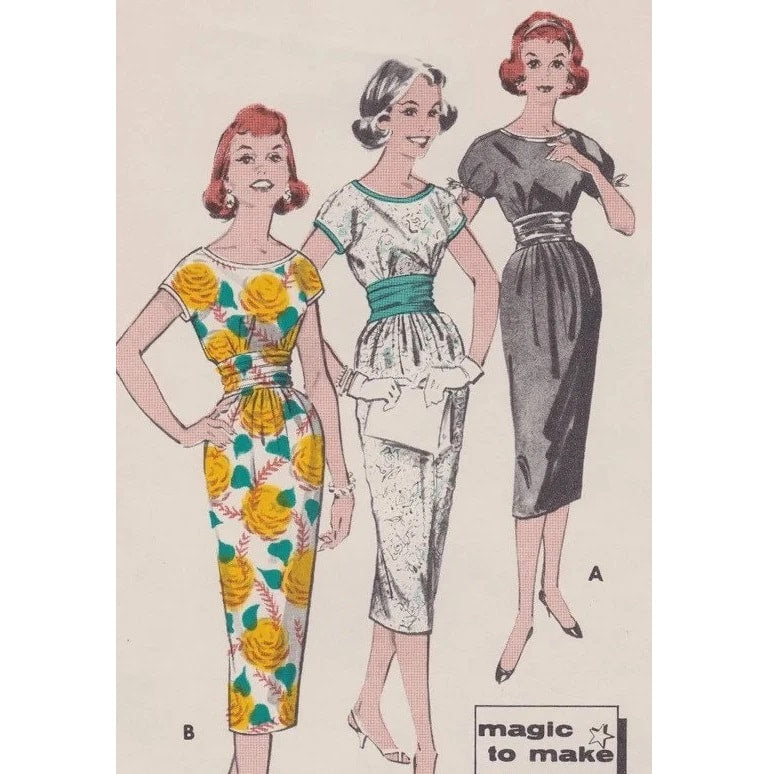 HCC #48 PDF Pattern for 11 1/2" female fashion doll, short sleeve midriff dress with slim skirt