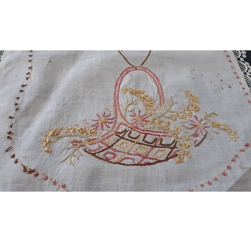 Vintage Autumn Toned Embroidered Table Runner/Dresser Scarf