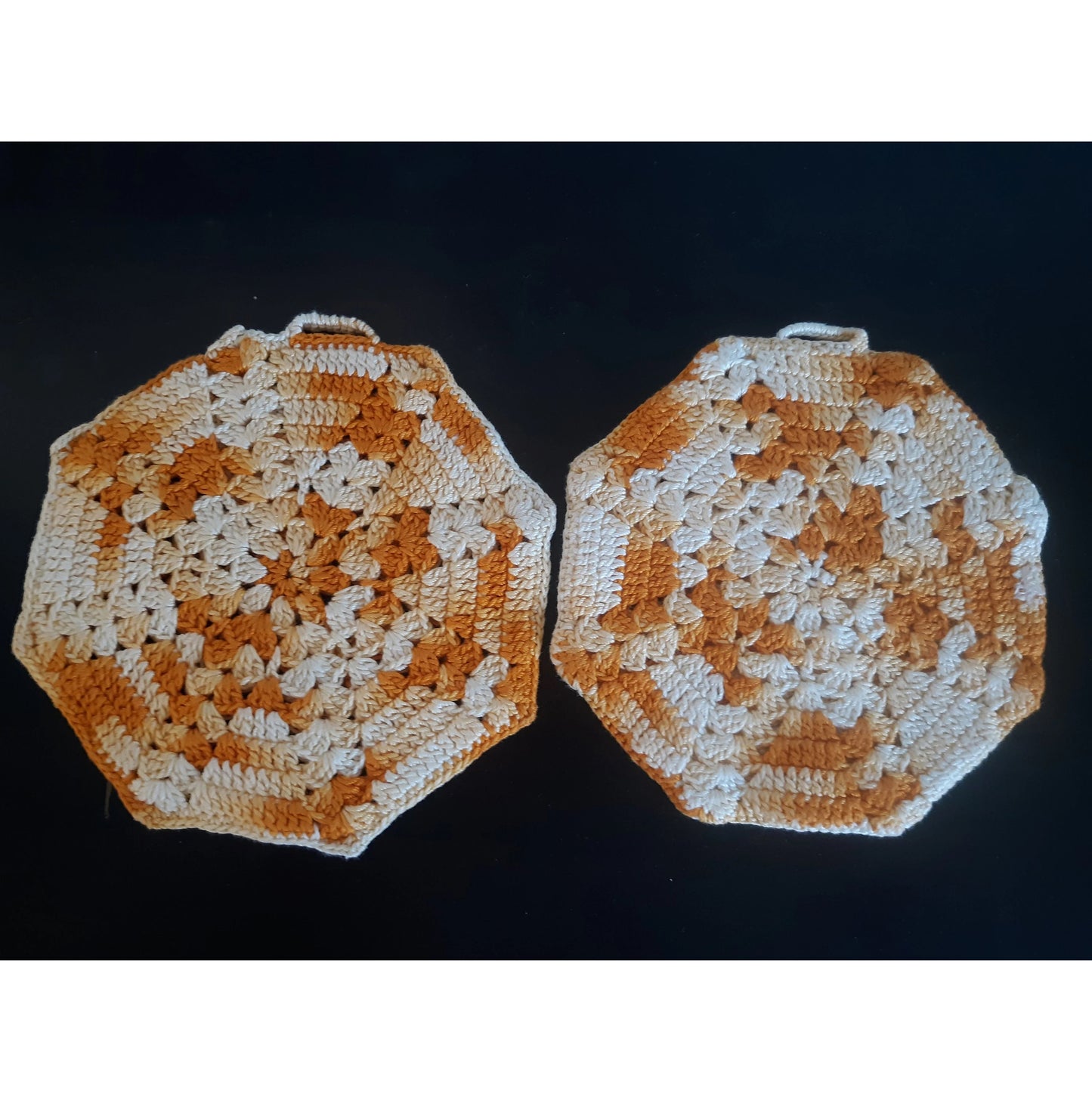 Orange and White Vintage Crochet Potholders