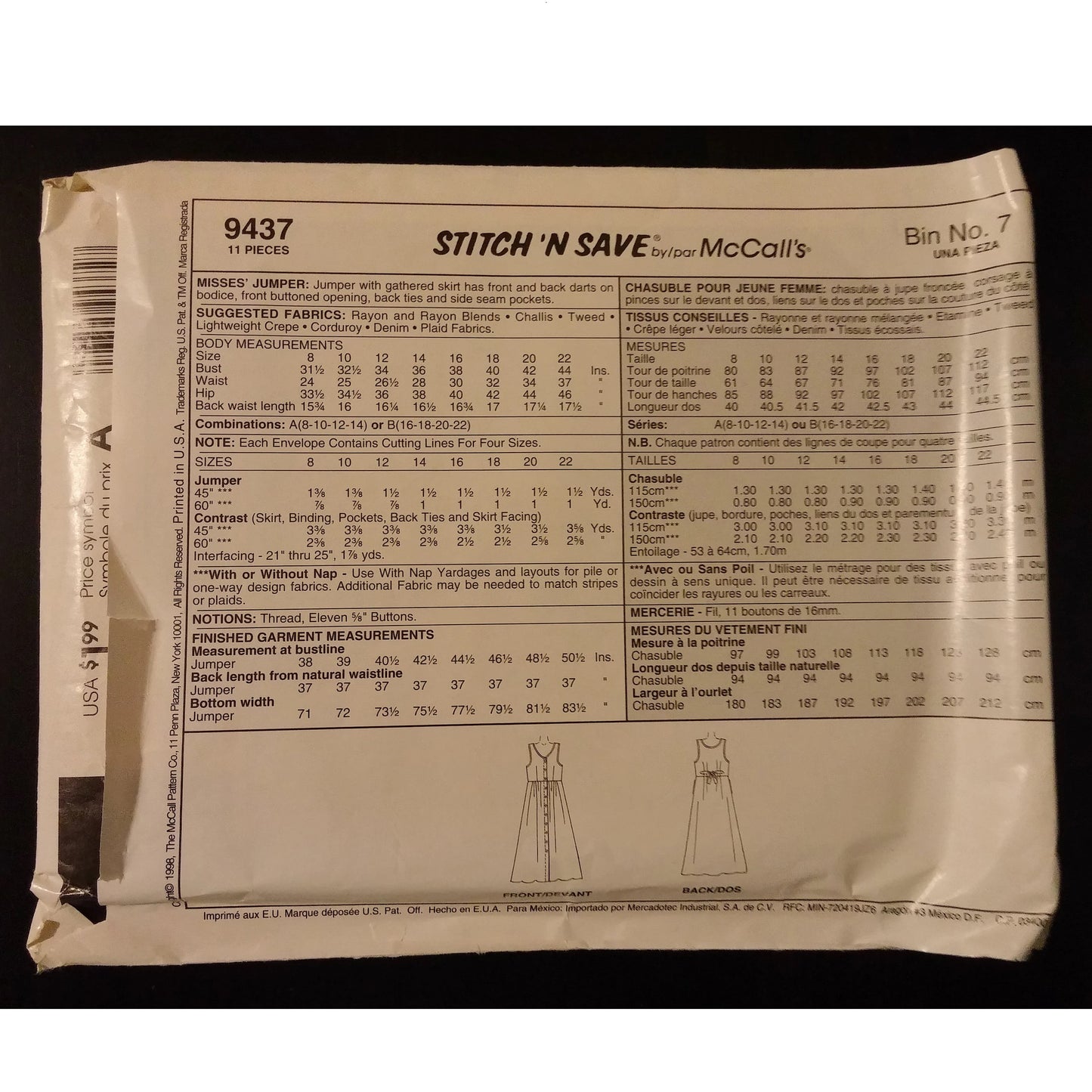 Easy Stitch 'n Save by McCall's 9437 (16-18-20-22) jumper pattern, uncut