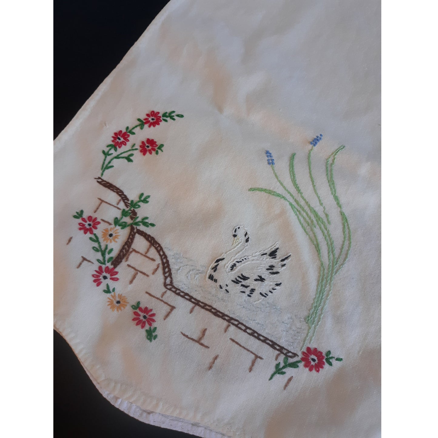 Swan Scene Vintage Table Runner or Dresser Scarf