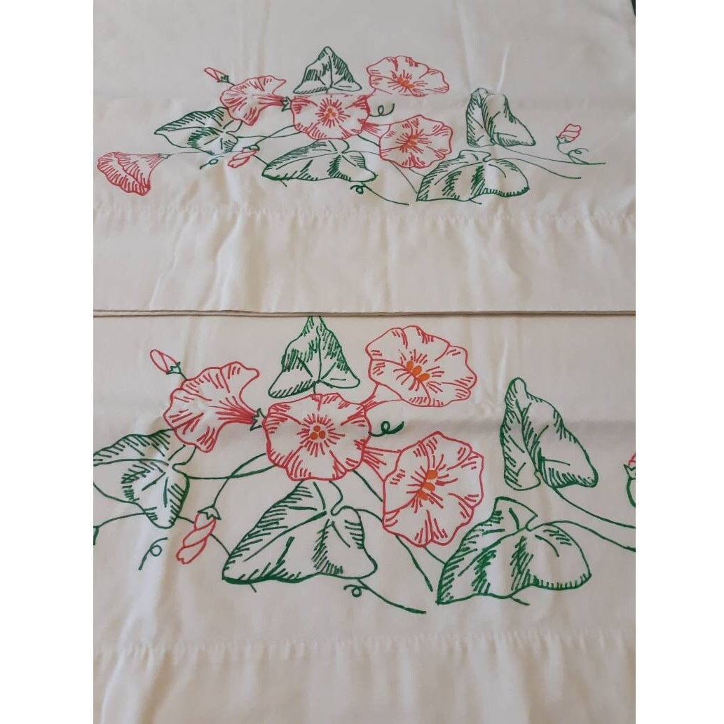 Morning Glories Painted Vintage Pillowcases