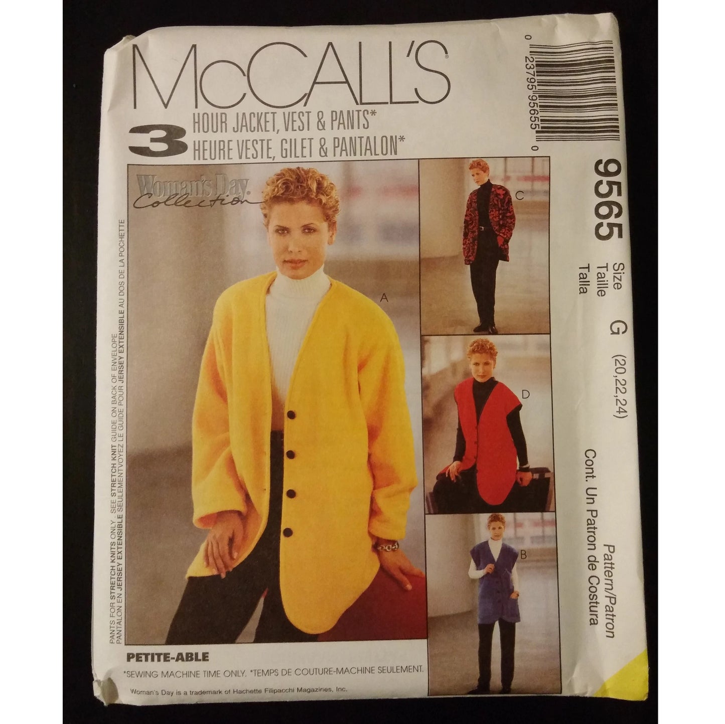 McCall's 9565 (20-22-24) misses' jacket, vest, and pants pattern, uncut
