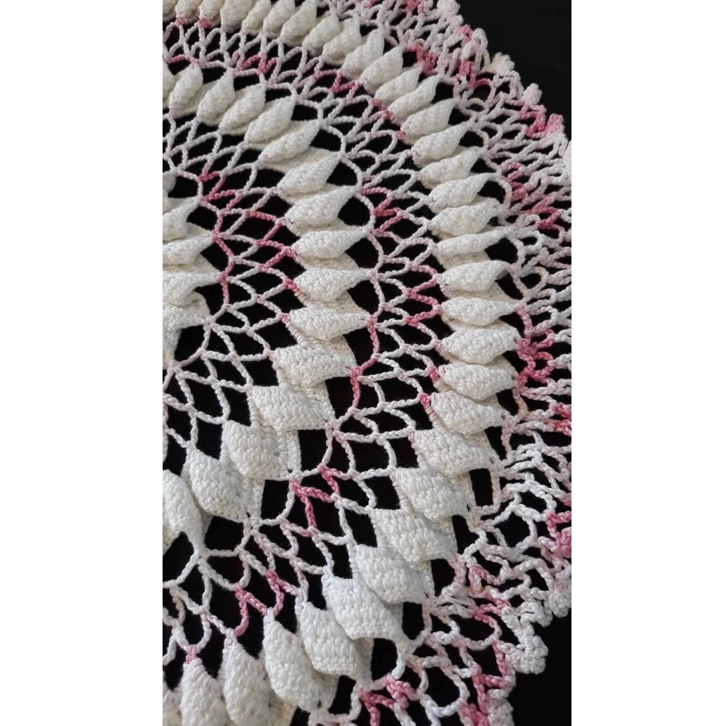 Large Vintage Round (17") Pink and White Doily