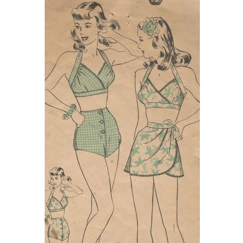 HCC #23 PDF Pattern for 11 1/2" doll, two piece swimsuit with coverup skirt